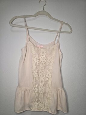 Junior Size Small Umgee Blush Pink Lace-Front Tank with Cream Embroidery